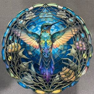 Stained Glass Hummingbird Wind Spinner - Blue